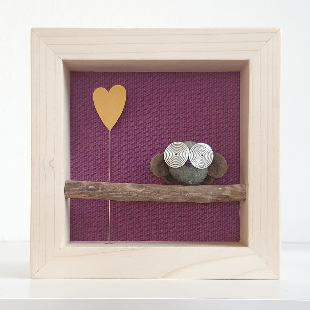 Gufetto su sfondo viola con cuore giallo MINI