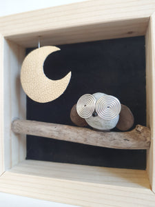 Gufetto su sfondo nero con luna dorata MINI