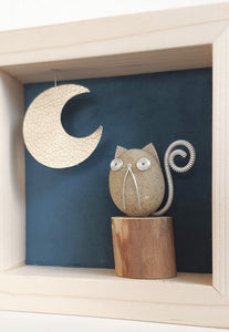 Gattino su sfondo petrolio con luna oro MINI