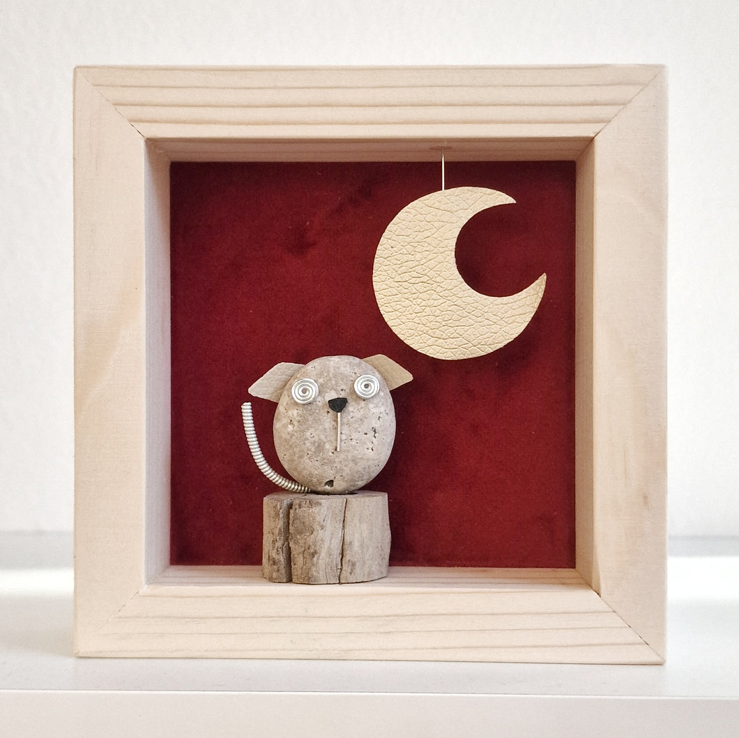 Cagnolino e luna su sfondo amaranto MINI