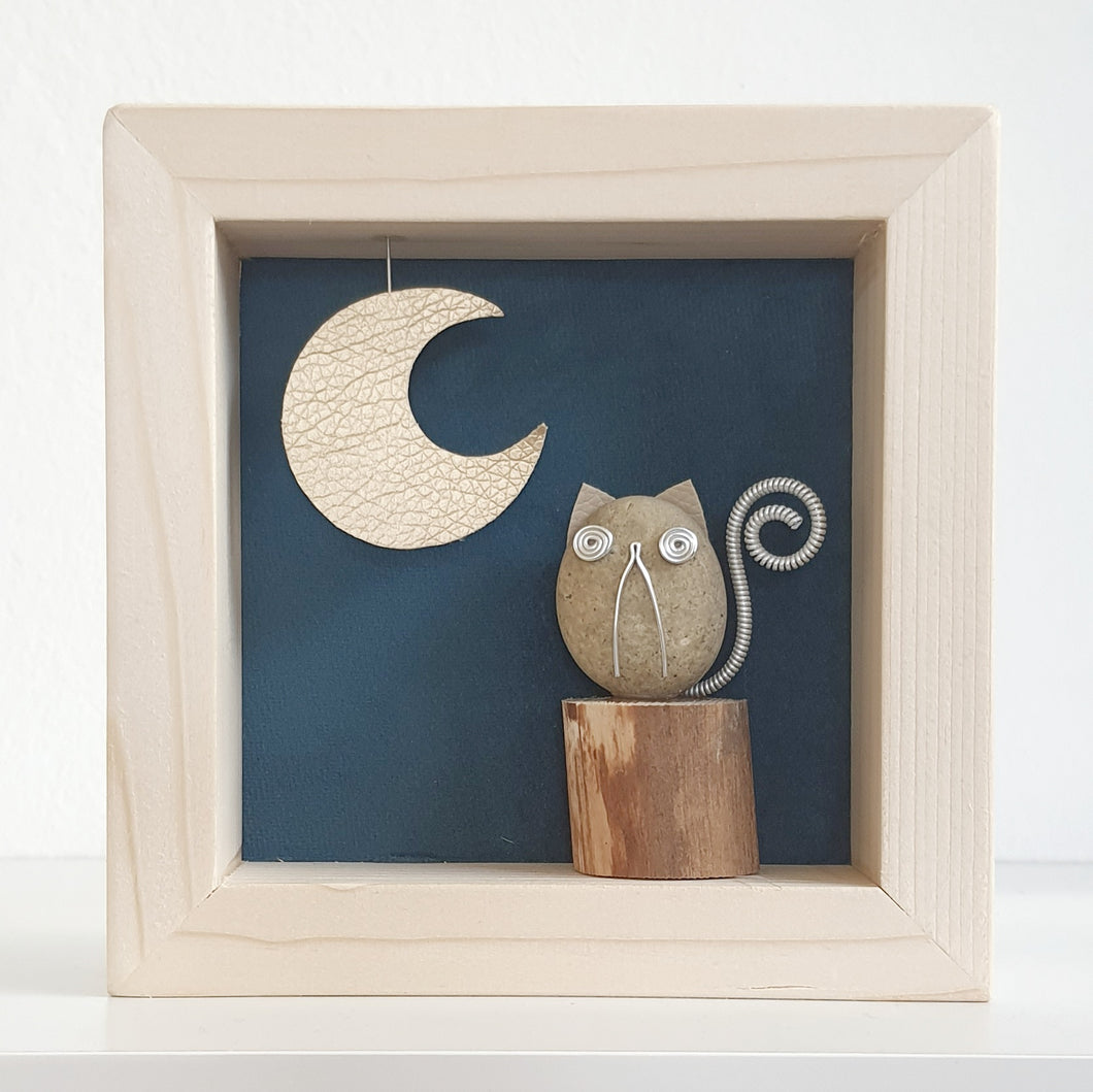 Gattino su sfondo petrolio con luna oro MINI