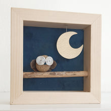 Carica l&#39;immagine nel visualizzatore di Gallery, Gufetto su sfondo petrolio con luna dorata MINI
