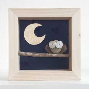 Gufetto su sfondo blu con luna dorata MINI