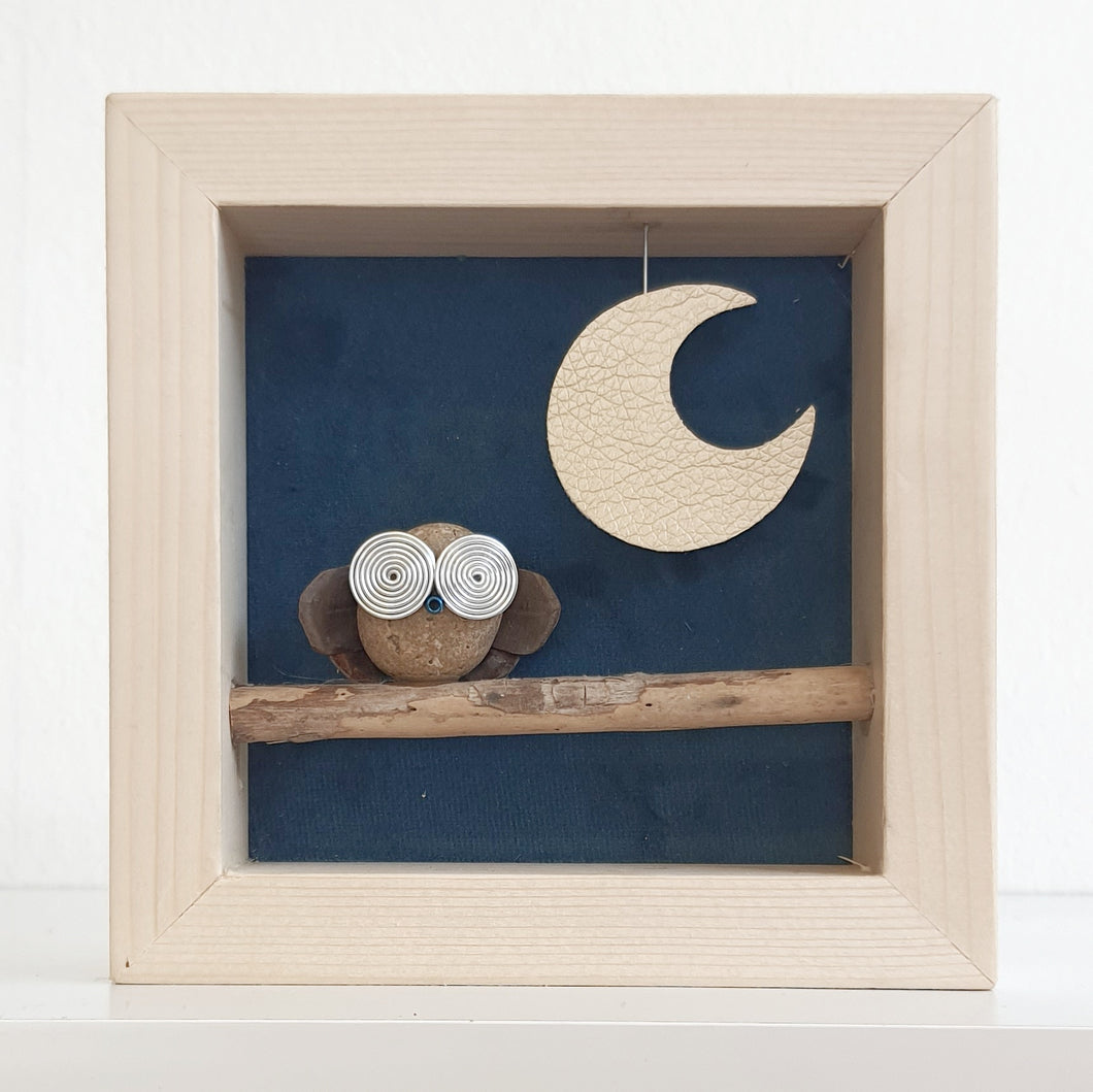 Gufetto su sfondo petrolio con luna dorata MINI