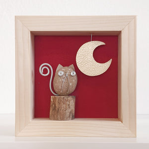 Gattino e luna su sfondo rosso MINI