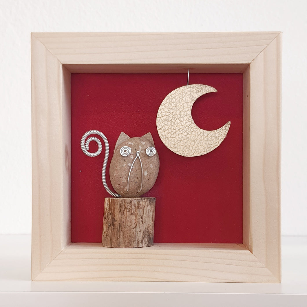 Gattino e luna su sfondo rosso MINI
