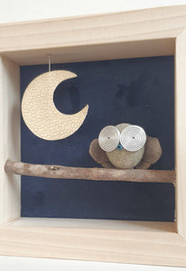 Gufetto su sfondo blu con luna dorata MINI